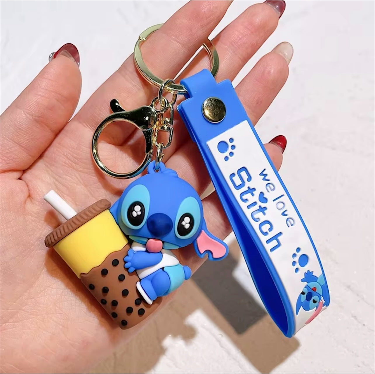 Stitch with boba keychain